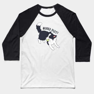 Cute border collie playing with a tennis ball Baseball T-Shirt